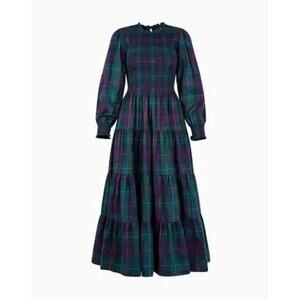 HILL HOUSE Sz S Small Viviana Nap Dress Midnight Tartan Plaid Midi NWT